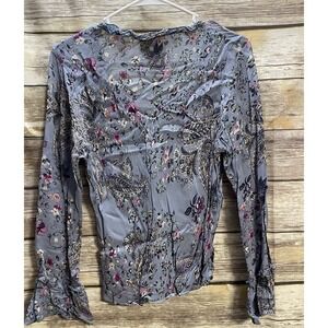 Angie Blue Floral Boho Pullover Blouse Boho Long Sleeves Women's Medium